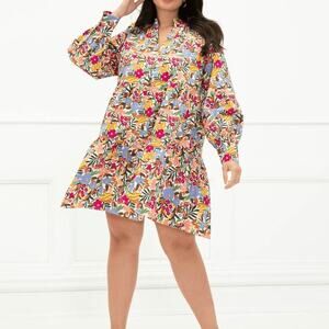ELOQUII Elements Women's 18/20 Plus Size Tiered Floral Print Easy Dress